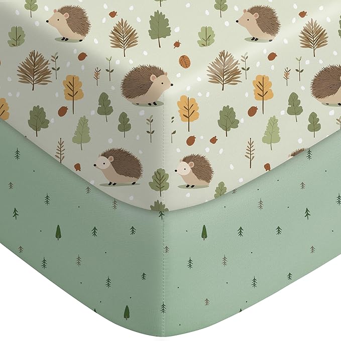 Pack and Play Sheets Fitted, Mini Crib Sheets 2-Pack for Pack N Play Mattress, Stretchy Playpen Sheet for Boys Girls, Softness and Breathable, 38" x 26"