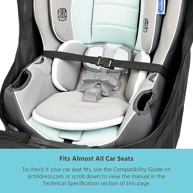 J.L. Childress Wheelie Car Seat Bag - Travel Bag for Airplane, Fits Most Baby & Infant Car Seats, Boosters, & Carriers, Airport Accessories for Gate Check or Baggage Check, Dual Rubber Wheels - Black
