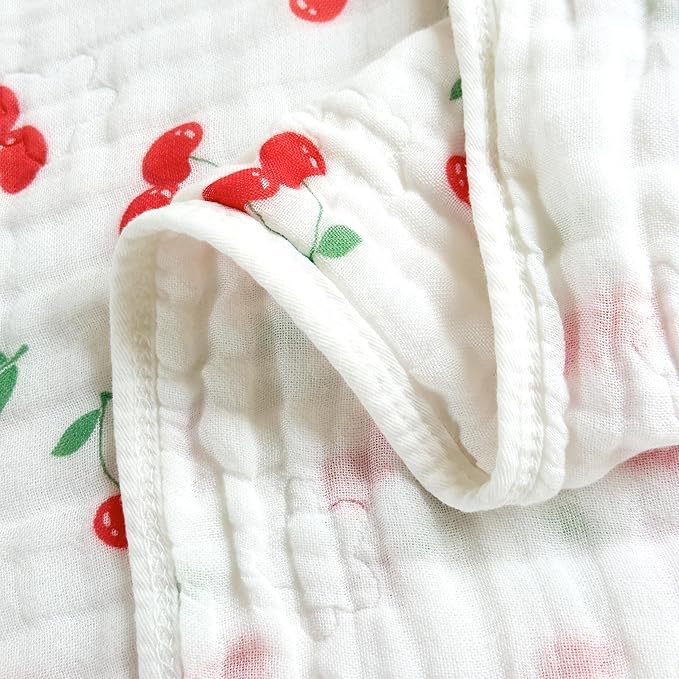 Pack of 2 Ultra Soft Muslin Baby Blankets for Girls Boys Breathable Lightweight Cotton Muslin Swaddle Blankets for Infant Toddler, Newborn Nursery Swaddling Wrap 43"X43" (Floral and Cherry)