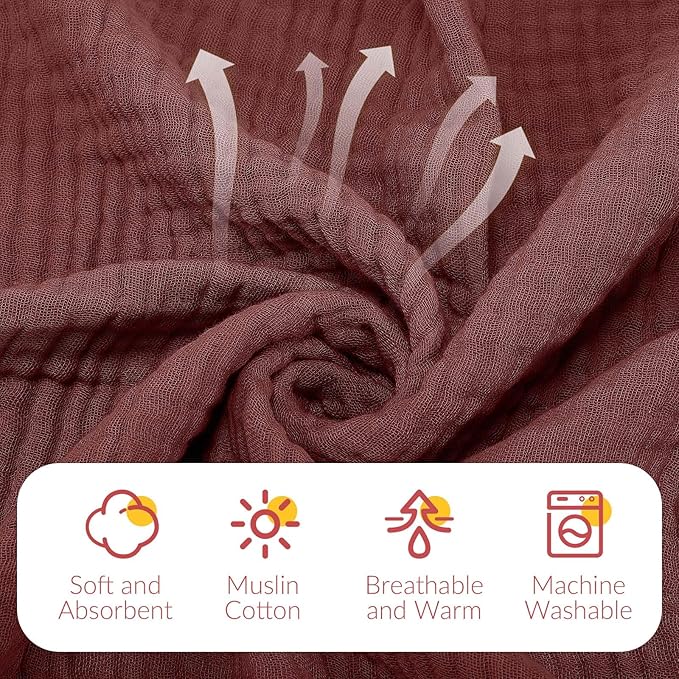 VitalCozy 8 Pcs Baby Muslin Hooded Bath Towels and Washcloths Muslin Cotton Hooded Baby Towels Absorbent Blankets for Gift Newborn Infant Shower (32 x 32 Inch,Warm Colors)