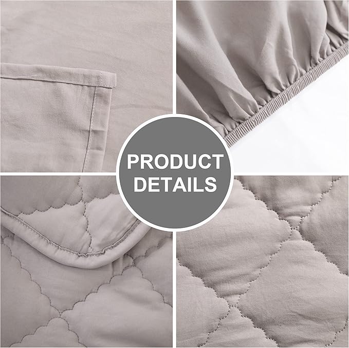 FLXXIE 4 Pieces Toddler Bedding Set, Soft and Breathable Microfiber Crib Sheet Set, Includes Quilted Comforter, Flat Top Sheet, Fitted Sheet, Envelope Pillow Case for Boys and Girls, Somke Grey