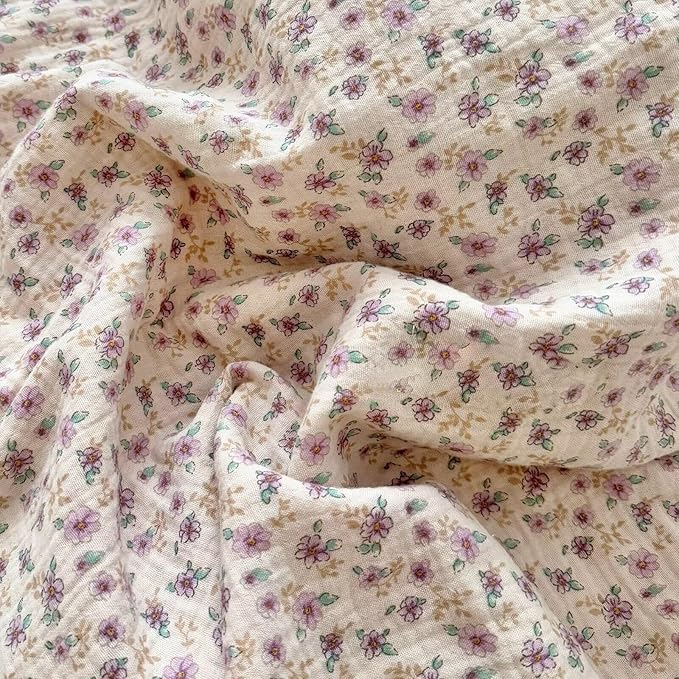BuLuTu Chic Shabby Purple Floral Duvet Cover Twin, Muslin Cotton Farmhouse Bedding Ruffles Comforter Cover, Kids Girls Boys Quilt Cover 68"x86", No Pillow, Zipper & Corner Ties