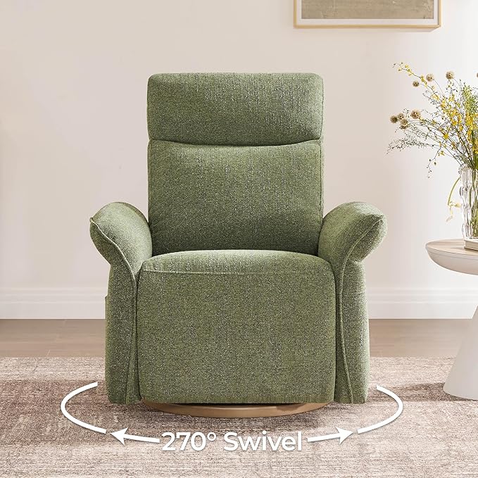 CHITA Power Recliner Chair, Electric Triple-Motor Swivel Glider Nursery Rocking Chair with Adjustable Power Headrest and Lumbar Support, Solid Wood Base, Forest Green