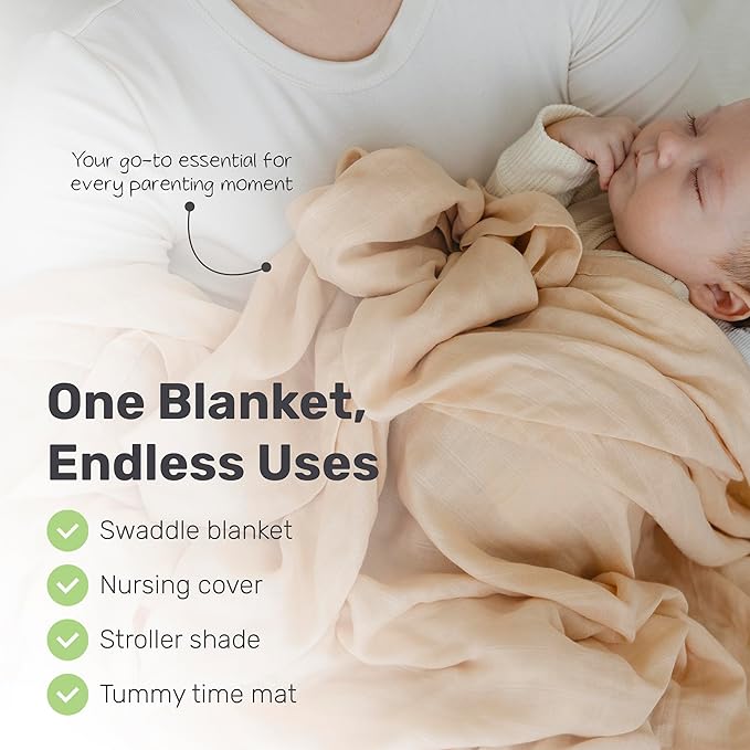Muslin Baby Swaddle Blanket, Ultra-Soft Bamboo and Cotton Blend, Versatile Baby Muslin Swaddle Blanket for Nursing Cover, Stroller, Swaddling, and Tummy Time