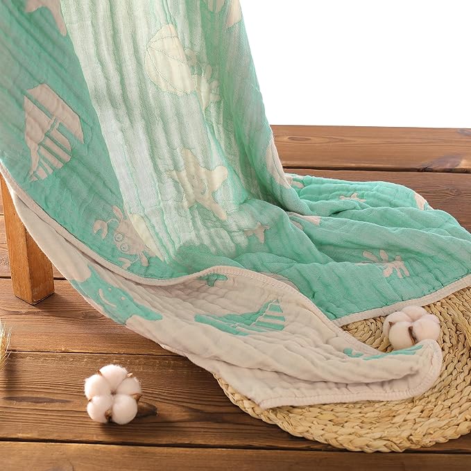 Ultra-Soft Muslin Baby Blanket (43x43 Inches,Green Ocean, 1-Pack)