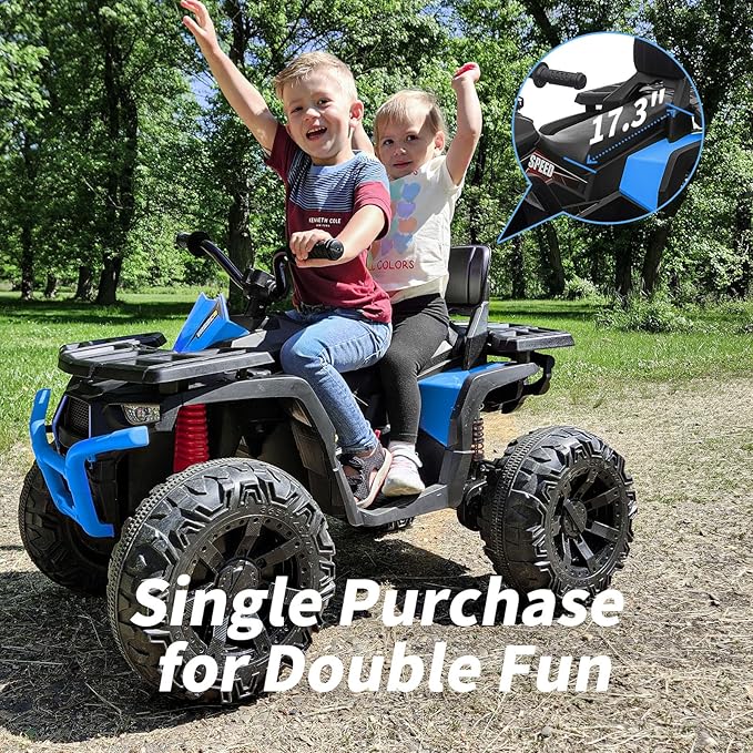 Kids ATV 4 Wheeler, 24V Ride On Toys Car for Big Kids with 400W Motor, 2 Seater - Blue