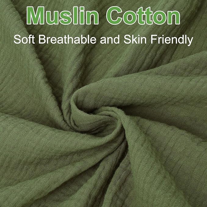 2 Pack Olive Green Muslin Crib Sheets for Boys & Girl- Neutral Breathable Cotton Crib Mattress Sheets Fitted for Standard 28"x 52"- Nursery Décor No Slip Crib Bed Sheets