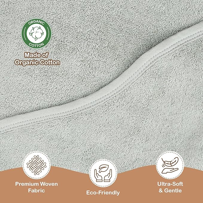 Organic Cotton Plush Woven Hooded Baby Towels, 31x31 Inches, Plush Bath Towels with Hood for Newborns and Kids, Girls & Boys (Moss Green, 31.4" L x 31.4" W)
