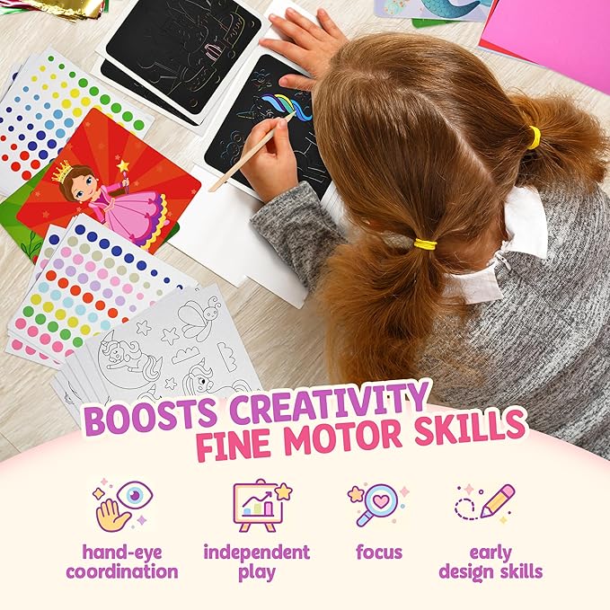 Unicorn Princess Craft Kit for Girls | 24 Kids Arts and Crafts Project Activities Set | Dot Foam Scratch Foil Art Stocking Stuffers | Birthday Holiday Christmas Gift Toys for Girls Ages 4-8 Years Old