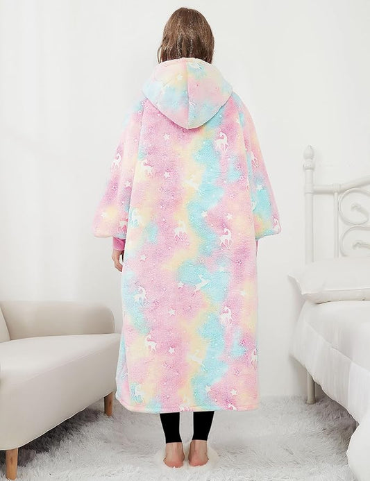 KFUBUO Wearable Blanket Hoodie for Adult Long Sherpa Glow in the Dark Oversized Hoodie Sweatshirt Blanket Christmas Gift Ideas