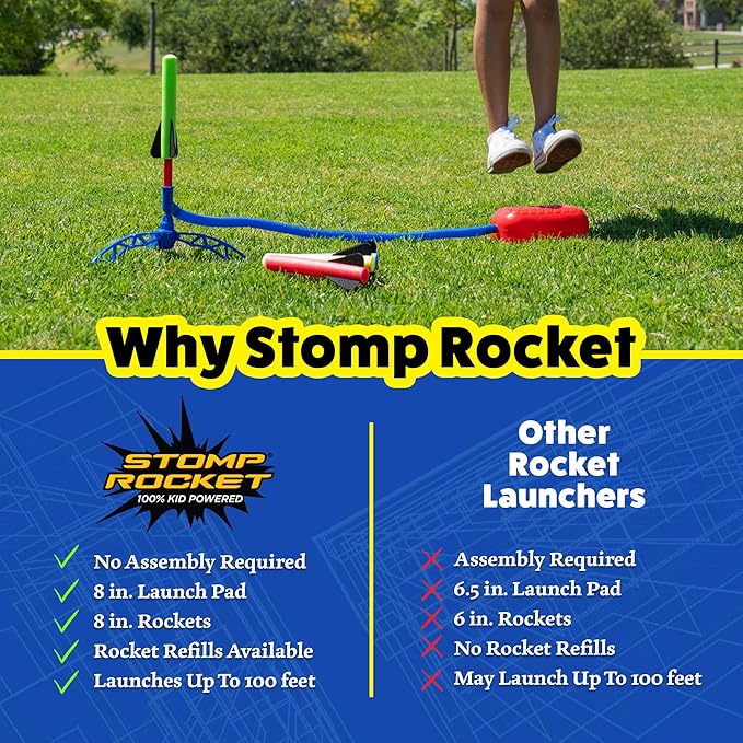 Stomp Rocket Jr Glow Rocket Launcher for Kids, 7 Rockets - Glow in The Dark Fun Backyard & Outdoor Kids Toys Gifts for Boys & Girls -Toy Soft Foam Blaster Set - Multi-Player Adjustable Launcher Stand