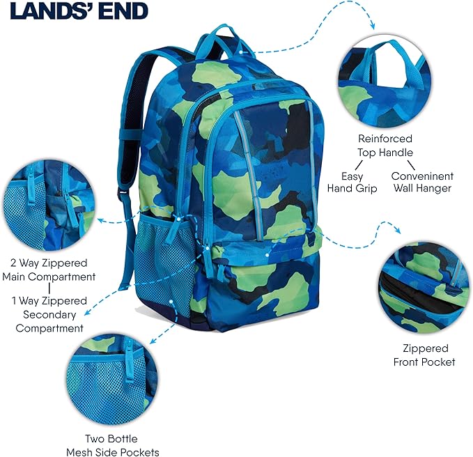 Lands' End Unisex Kids Large ClassMate Lightweight Durable Elementary School Backpack, Nicci