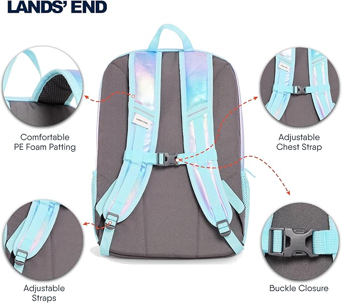 Lands' End Unisex Kids Medium ClassMate Lightweight Durable Elementary School Backpack, Pastel Lilac