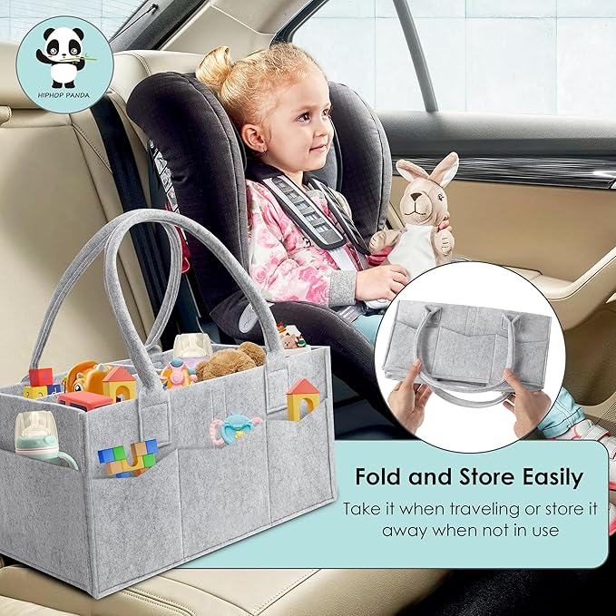HIPHOP PANDA 2-Pack Diaper Caddy Organizer - Nursery Storage Bin & Car Organizer for Diapers, Wipes, and Baby Essentials - Dual-Color Solid Set (Dark Grey/Grey), Regular Size