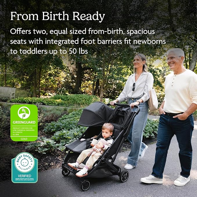 UPPAbaby Minu Duo Side-by-Side Double Stroller - Lightweight + Compact Design for Travel - Easy Fold- from Birth to Toddler - Independent Recline - Jake (Charcoal/Carbon Frame/Black Leather)