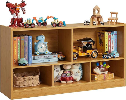 Onirw Kids Toy Storage Organizer, 5-Section Storage Cabinet for Organizing Books Toys, Wooden Bookshelf Daycare Furniture for School, Classroom Playroom, Nursery, Kindergarten (Natural)