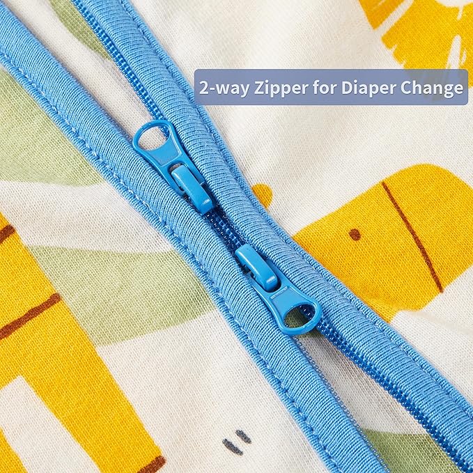 TILLYOU 2 Pack Baby Sleep Sack 6-12 Months 100% Cotton Wearable Blanket 0.5 TOG Sleeveless Summer Sleep Sacks with 2-Way Zipper, Animal Geometry & Blue