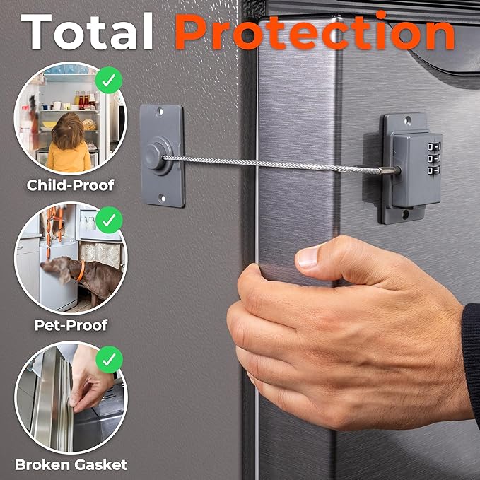 2-Pack Child Proof Fridge Lock with Combination - No Tools Required - PIN Refrigerator Lock for Kids - Freezer Latch to Keep Door Closed - for Toddlers, Cats, & Dogs - Universal Compatibility