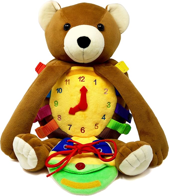 Buckle Toys Bear Backpack - Toddler Backpack & Stuffed Animal Learning Activity – Develops Fine Motor & Basic Life Skills – Soft Plush Kids Travel Toy - Billy Bear