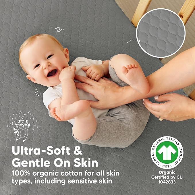 2-Pack Waterproof Crib Mattress Protector Cover Fitted - Quiet Baby Crib Mattress Pad Sheets, 52" x 28" Soft Quilted Cotton Baby Sheet, Machine Washable, Easy Fit, Durable (Granite/Mavy)