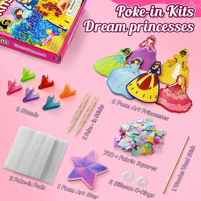 ZUNIRA Poke-in Kits Dream Princess, Mess-Free Creative Activity for Girls & Boys, Great for Pretend Play, DIY Art Craft Set, Christmas Gifts for Kids Ages 3, 4, 5, 6, 7, 8, 9