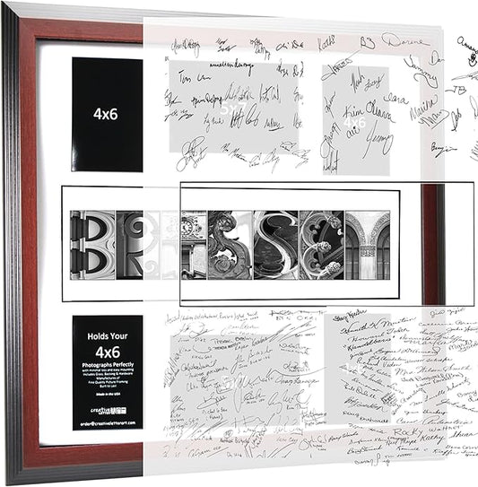 Creative Letter Art© Personalized 20 by 20 inch 6 Opening Framed Time Capsule Collage with Nature Related Alphabet Photograph Letters for Personalized Gift Book Registry including Signature Board - Holds 4 by 6 and 5 by 7 inch Photos