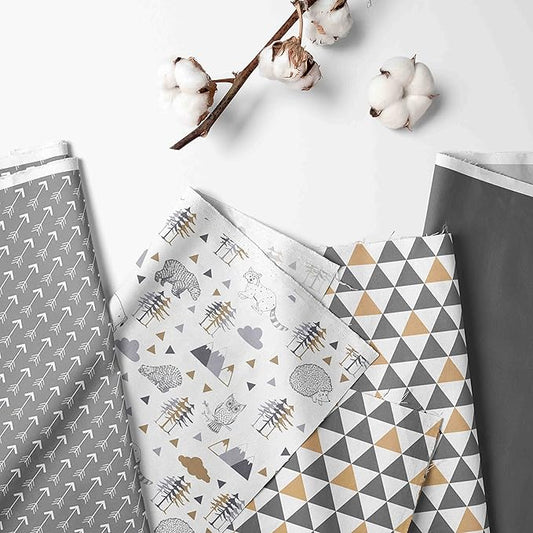 Bacati Woodlands Grey/Beige Neutral Cotton 4 Pc Toddler Bedding Set, Beige/Grey