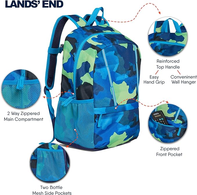 Lands' End Unisex Kids Medium ClassMate Lightweight Durable Elementary School Backpack, Nicci