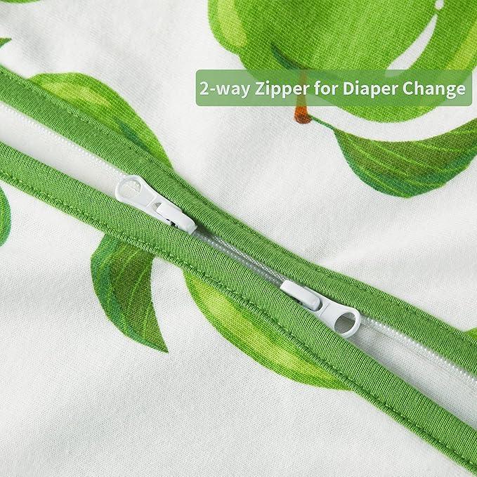 TILLYOU 2 Pack Infant Sleep Sack 0-6 Months 100% Cotton Wearable Blanket 0.5 TOG Sleeveless Summer Sleep Sacks with 2-Way Zipper, Green Apple & Fruit Green
