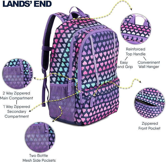 Lands' End Unisex Kids Large ClassMate Lightweight Durable Elementary School Backpack, Rose Violet