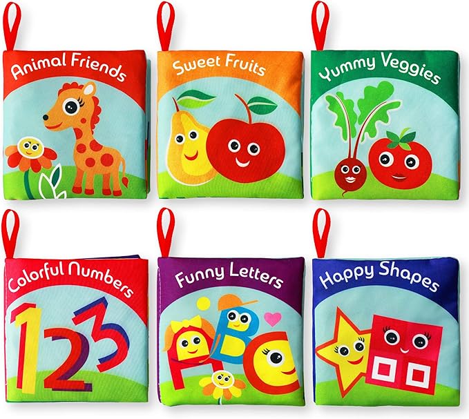 BabyBibi Cloth Books for Babies (Set of 6) - Premium Quality Soft Books for Babies. Touch and Feel Crinkle Paper. Cloth Books for Early Children's Development.