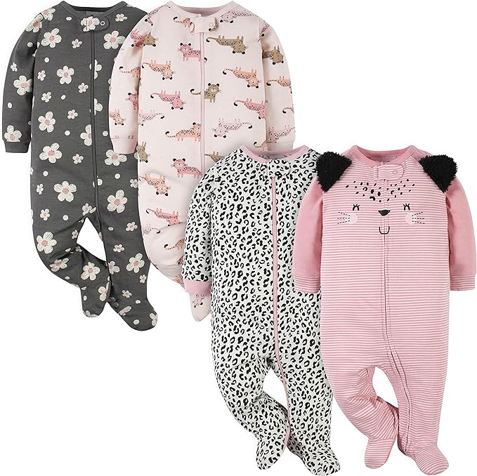 Gerber baby-girls 4 Pack Sleep N' Play Footie