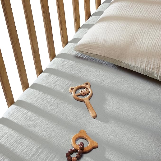 Bioweaves Organic Cotton Muslin Crib Sheet, GOTS Certified Fitted Crib Mattress Sheet, Extra Soft & Breathable for Toddler, Baby Boys & Girls, 52" x 28”, 8 Inch Pocket, Hint of Mint