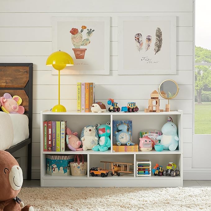 Onirw Kids Toy Storage Organizer, 5-Section Storage Cabinet for Organizing Books Toys, Wooden Bookshelf Daycare Furniture for School, Classroom Playroom, Nursery, Kindergarten (White)