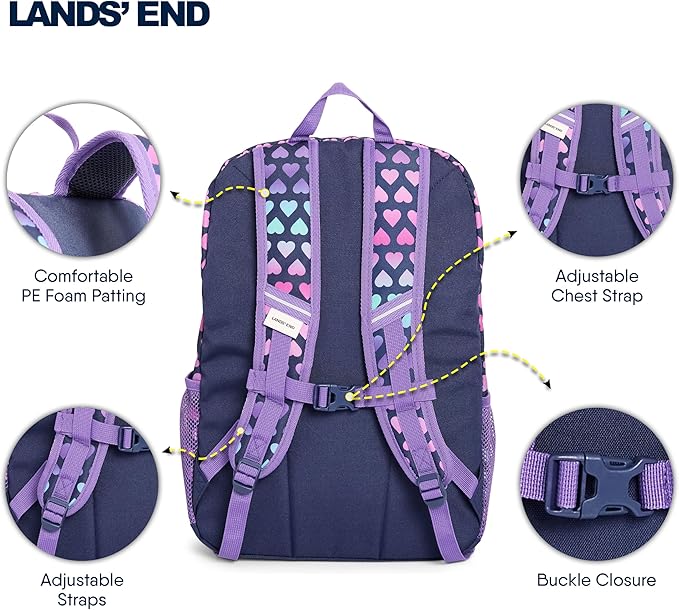 Lands' End Unisex Kids Large ClassMate Lightweight Durable Elementary School Backpack, Rose Violet