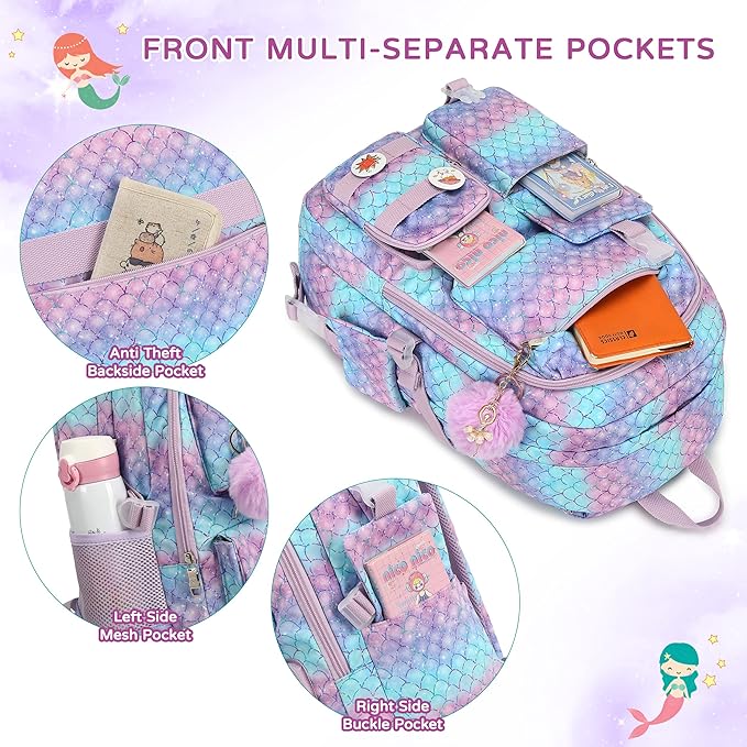 KIDNUO Girls Backpack,15.6 Inch Laptop School Bag Large Primary Elementary Middle College Bookbags Kids Backpacks for Teens Girl Women Students Anti Theft Travel Daypack (Purple)