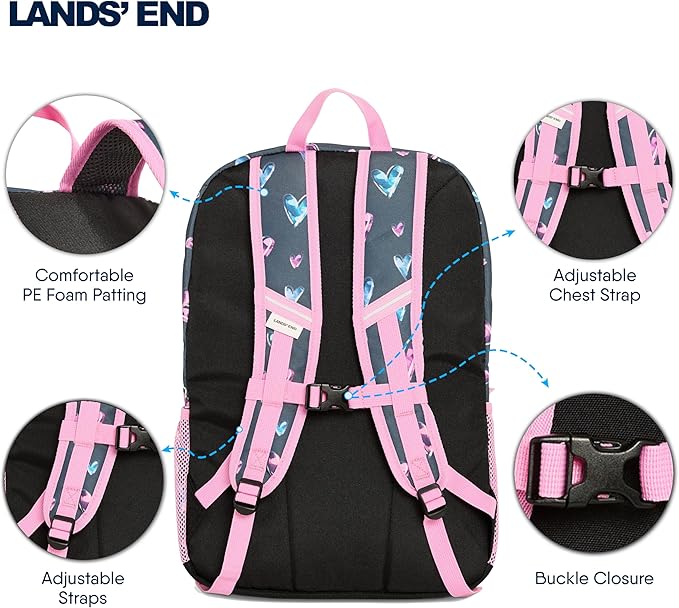 Lands' End Unisex Kids Large ClassMate Lightweight Durable Elementary School Backpack, Hot Pink