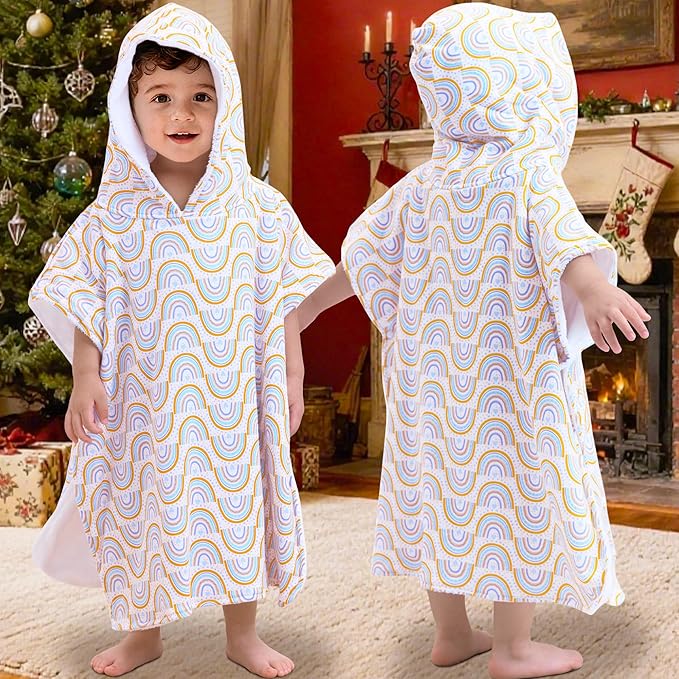 VOOVA & MOVAS Double-Layered Toddler Poncho Towel with Hood (2-4 Years, 20x21 Inches) | Ultra Soft & Absorbent Cotton | Thick Baby Bath Towel for Swimming, Beach, Shower & Winter, Rainbow