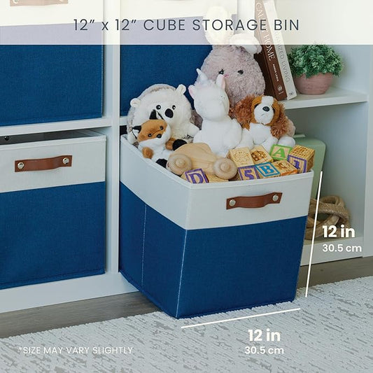 OrganiHaus 12" x 12" x 12" Fabric Cube Storage Bins - Set of 4, Cube Fabric Organizer Bins with Vegan Handles, Kallax Storage Cubes, 12 Inch Cubic Baskets for Shelves - Navy Blue