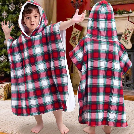 VOOVA & MOVAS Double-Layered Baby Hooded Towel Poncho (2-4 Years, 20x21 Inches) | Ultra Soft & Absorbent Cotton | Thick Toddler Bath Towel for Swimming, Beach, Shower & Winter, Red Bufflo