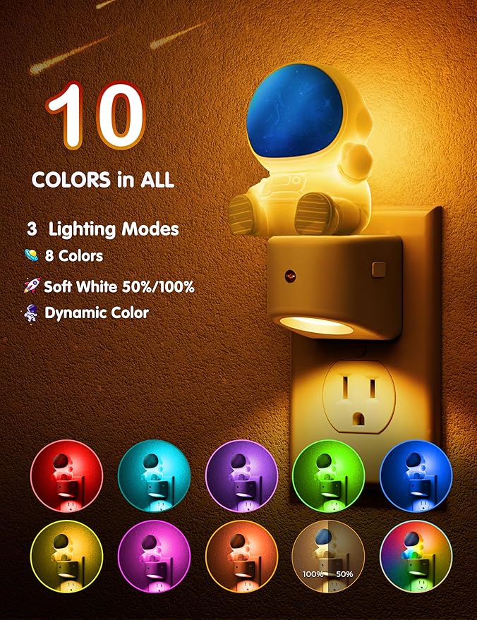 L LOHAS LED Night Light for Kids, 3D Space Night Light Plug in, Dusk to Dawn Nursery Night Lights, RGB+Soft White 3000K, 3 Lighting Modes, Room Decor, Children