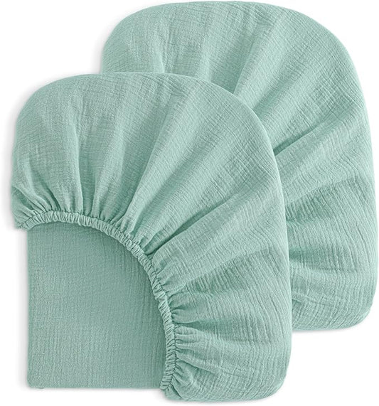NTBAY 2 Pack Muslin Cotton Mini Crib Sheets, Soft and Breathable Double Layer 24x38 Baby Crib Sheets for Mini Crib and Toddler Mattresses, Boys, Girls, Unisex, Mint, 24x38 Inches