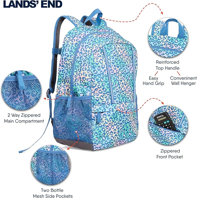 Lands' End Unisex Kids Medium ClassMate Lightweight Durable Elementary School Backpack, Sky Blue
