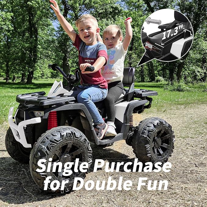 Kids ATV 4 Wheeler, 24V Ride On Toys Car for Big Kids with 400W Motor, 2 Seater - White