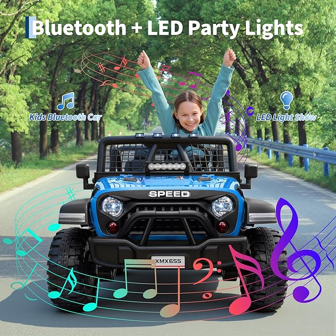 24V 2-Seater Kids Electric Truck with Parent Remote Control, 100Min Ride-on Car, 4WD Dual Motor, 2 Speeds, Spring Shock Absorber, LED Headlights, Siblings Gift Kids Electric Vehicle, Blue