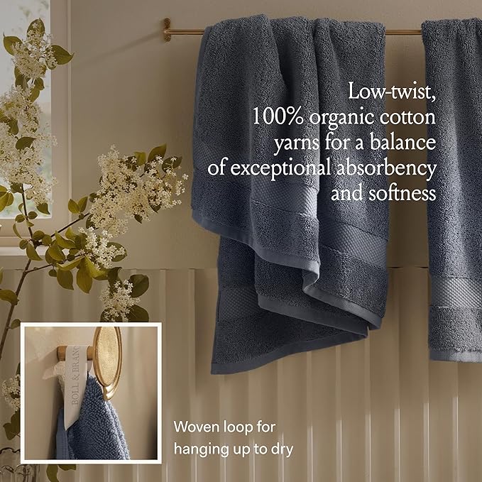 BOLL & BRANCH Plush Bath Towel Set - Shore - 6 Piece - Includes 2 Bath Towels, 2 Hand Towels & 2 Washcloths - 100% Organic Cotton - Ultra Soft & Luxurious - Quick Absorbing