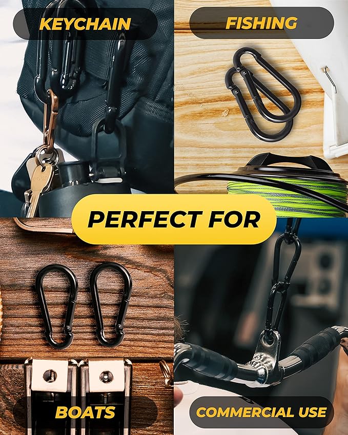 Carabiner Clip 5 PCS - Black Heavy Duty Carabiner Clip - Large Carabiner Clips - Snap Hooks - Perfect for Weight Lifting, Keychain, Dog Leashes & Gym