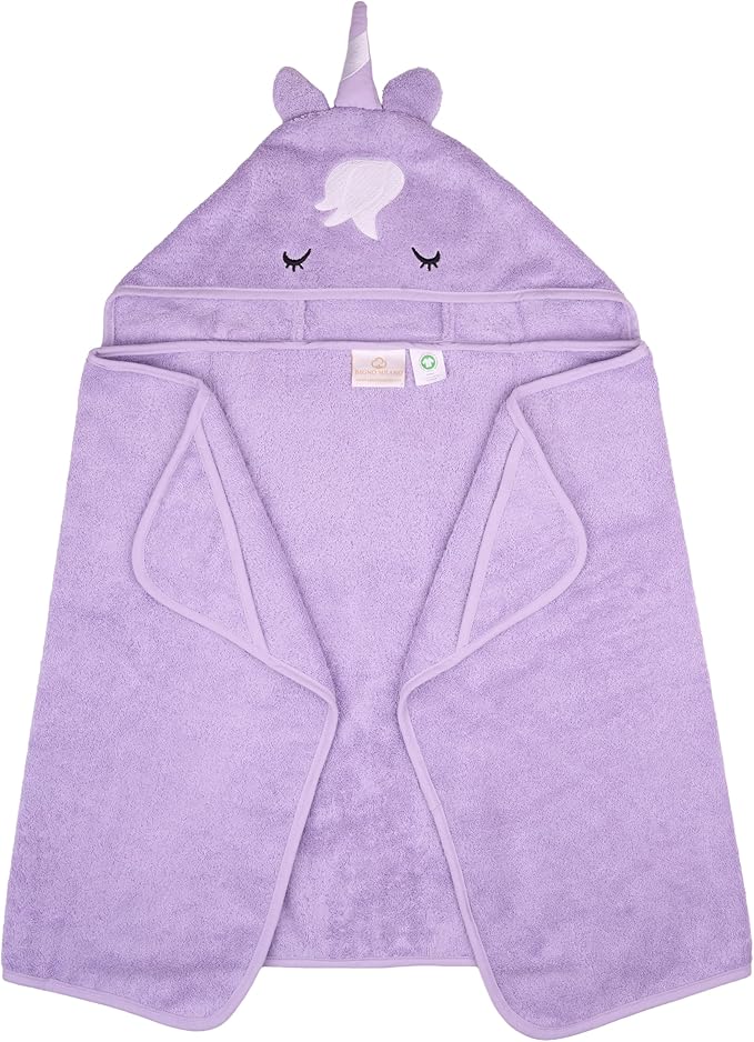 BAGNO MILANO Kids Organic Turkish Cotton Hooded Beach Cover-Up Towel, GOTS Certified, for Boys and Girls (Unicorn Purple, 24"x48"+8"/Hooded Towel)