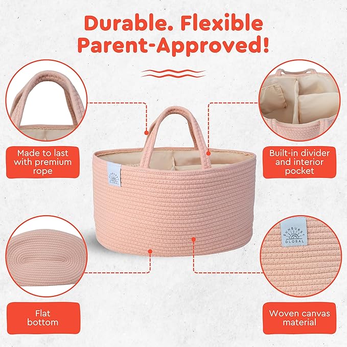 SUNBURST GLOBAL Diaper Caddy Organizer - Baby Shower Gifts - Newborn Essentials Must Haves - New Mommy Essentials - Boy or Girl Nursery Décor - Bed Caddy - Car Organizers and Storage.