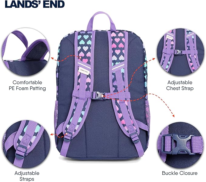 Lands' End Unisex Kids Medium ClassMate Lightweight Durable Elementary School Backpack, Rose Violet